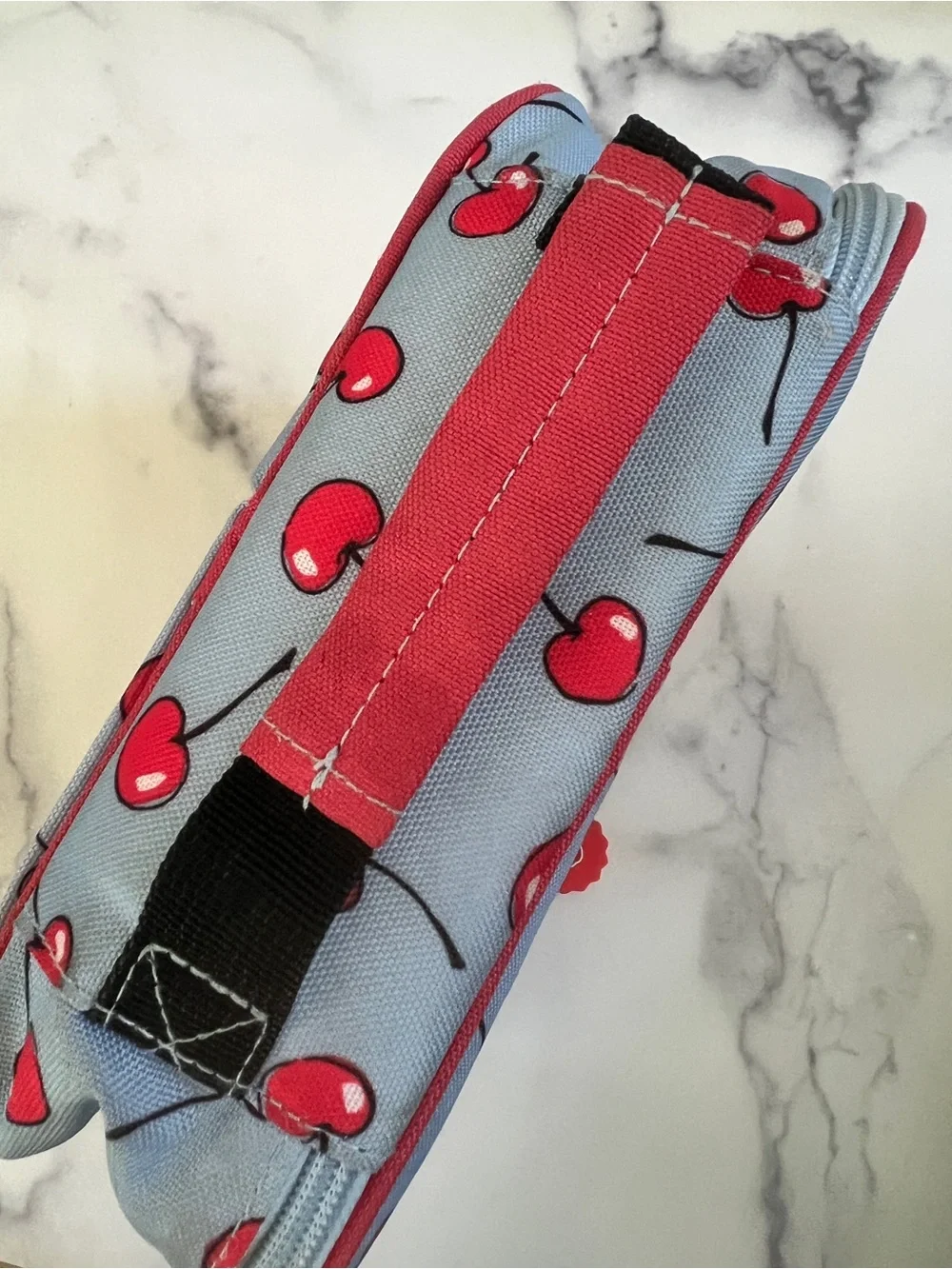 Cheeky Kids' Cherry 🍒  Print Insulated Lunch Bag, Light Blue and Red
